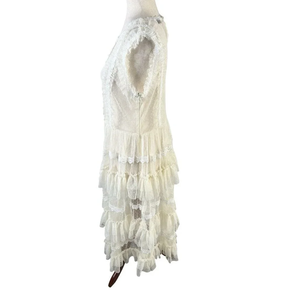 Amy Lynn Dress Cream L Tired Swiss Dot Sheer Fairy Whimsical Romantic Coquette - Picture 4 of 10